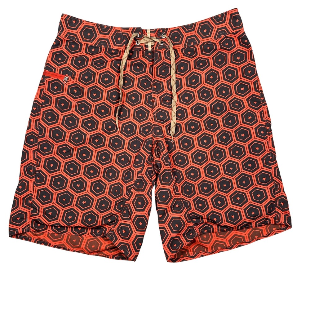 Patagonia Wavefarer Board Shorts Men 32 Orange Hex Star Surf Swim Quick Dry Pool